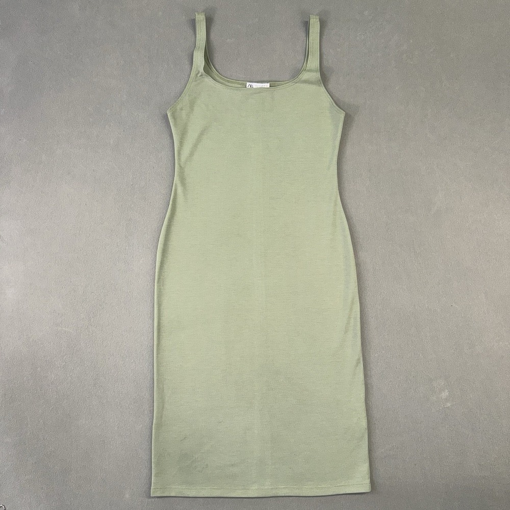 Women's Zara Stretch Polyester Tank‎ Scoop Neck Pullover Slit Dress Green Size L